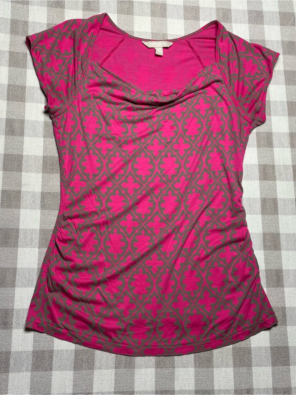 Women’s Draped Neck Short Sleeve Top - Fuchsia & Olive